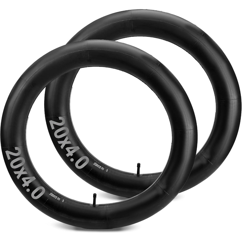 Heavy-Duty 20x4.0 Bike Inner Tubes - Schrader Valve, Butyl Rubber, 2-Pack