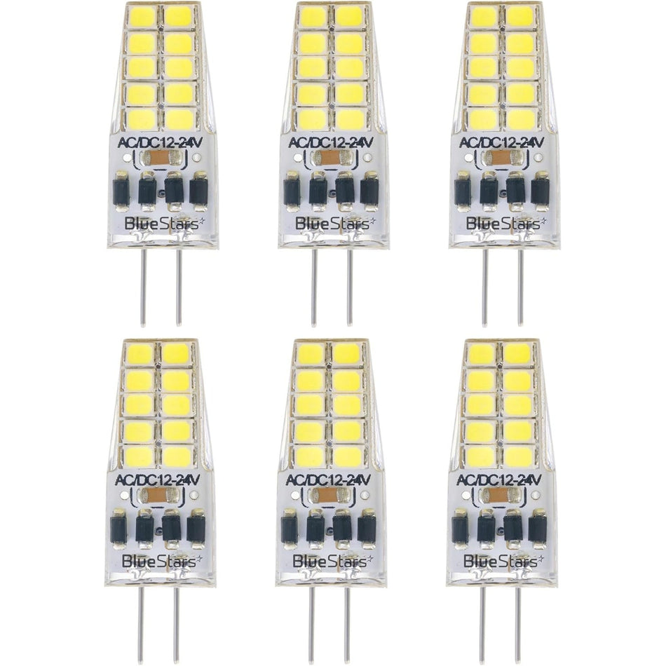 Pack of 6 G4 LED Bulb 2W Equivalent 30W Daylight 6000K 250Lm 360°Beam Angle AC/DC 12V G4 Bi-Pin Base - T3 Halogen Bulb Replacement for Outdoor Landscape Lighting Chandeliers - Dimmable