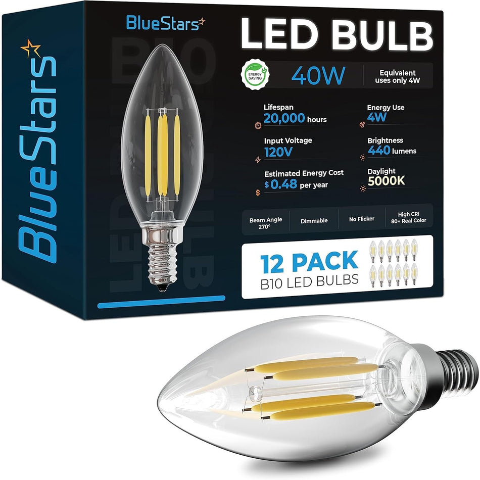 12-pack DIMMABLE 4W B10 E12 LED Bulbs