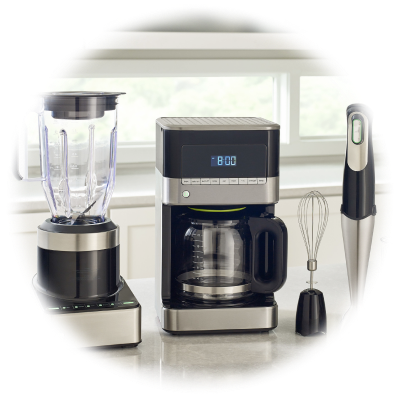 Assortment of appliance replacement kitchen parts displayed together