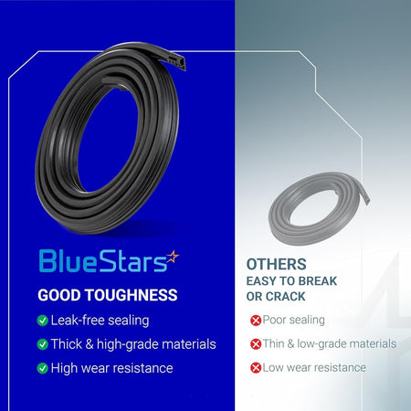 Comparison graphic showing durable 00494772 dishwasher door gasket seal versus low-quality alternative.