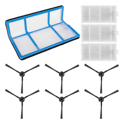 Replacement parts kit for ILIFE robotic vacuums including one primary filter, three HEPA filters, and six side brushes.