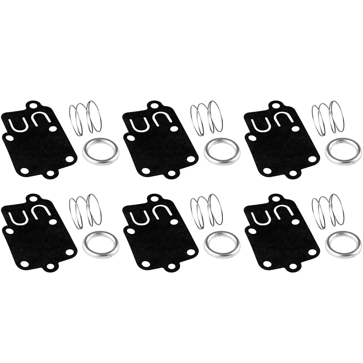 Pack of 6 carburetor diaphragm, gasket, and spring kits for 2HP-5HP Briggs & Stratton engines.