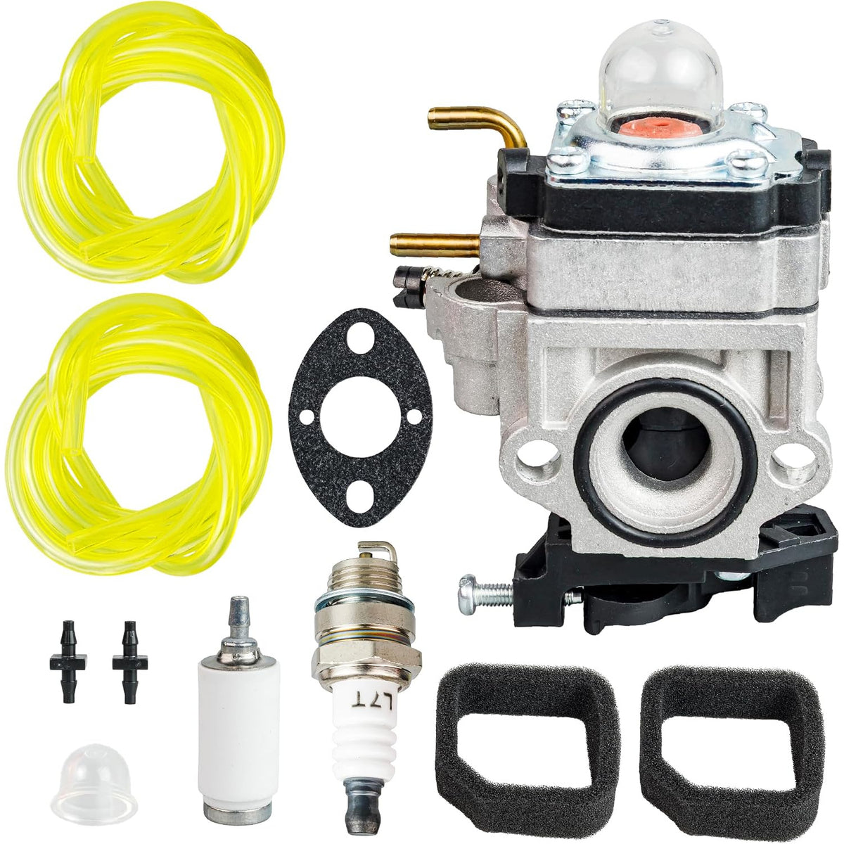 RY25AXB Carburetor Tune-Up Kit with carburetor, fuel lines, gaskets, spark plug, filters, primer bulb and hardware