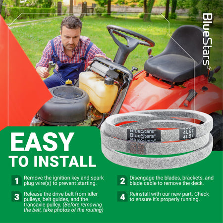 7200718 mower drive belt shown with installation instructions for Ariens zero turn mowers.