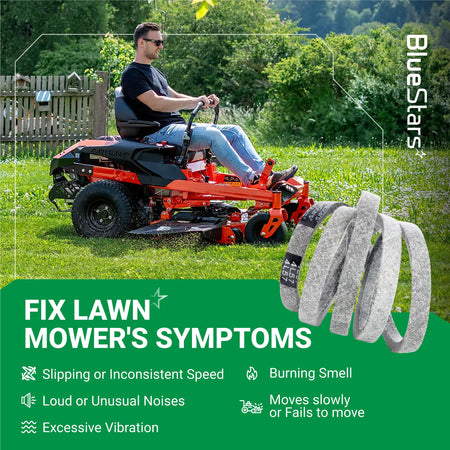 7200718 mower drive belt for Ariens zero turn mowers shown with a man operating an Ariens mower in a grassy field.