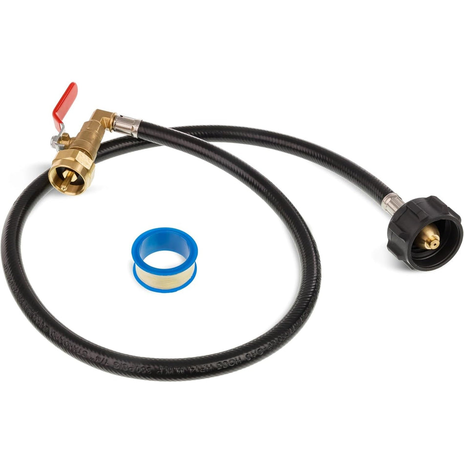 3 Feet Propane Refill Adapter Hose - Propane Extension Hose Fill 1 LB Bottles from Large 5-40LB Gas Tank (QCC Type1 Inlet) - with Sealing Tape, 350PSI High Pressure, CSA Certified