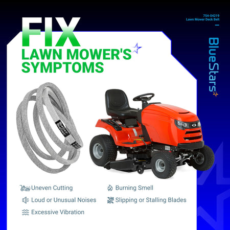 754-04219 mower deck belt for Cub Cadet and Troy-Bilt lawn mowers, showing symptoms of a worn belt.