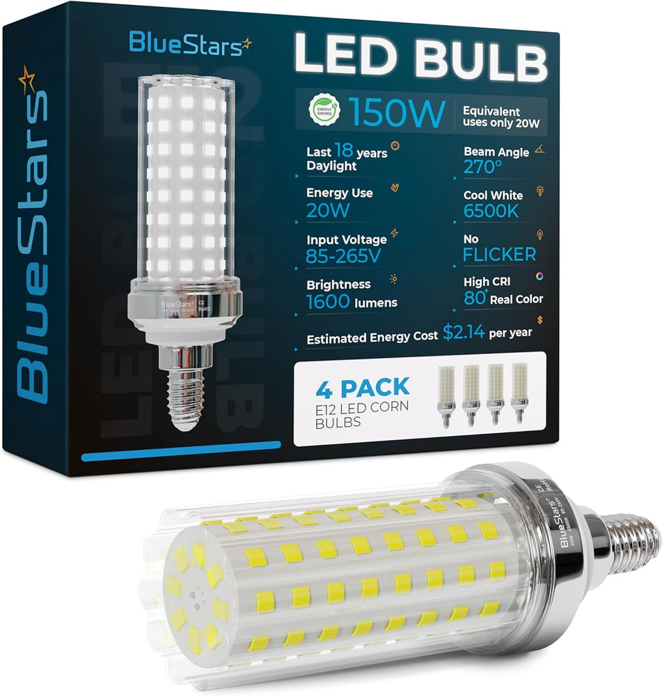 E12 20W LED Corn Light Bulbs [4.5in] - Pack of 4