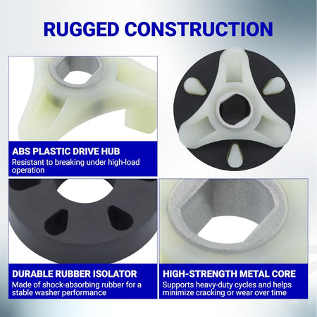 285785 Washer Clutch Assembly Kit & 285753A Motor Coupling, rugged construction with ABS hub, rubber isolator, and metal core
