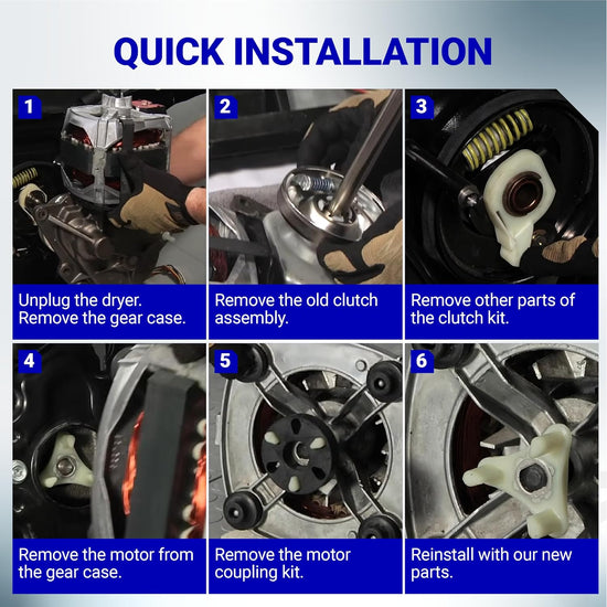 285785 Washer Clutch Assembly Kit & 285753A Motor Coupling, six-step quick installation guide