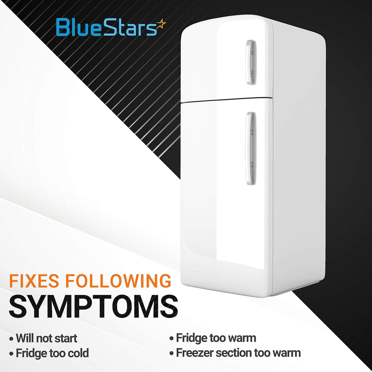Graphic showing refrigerator symptoms fixed by WR9X499 temperature control thermostat replacement.