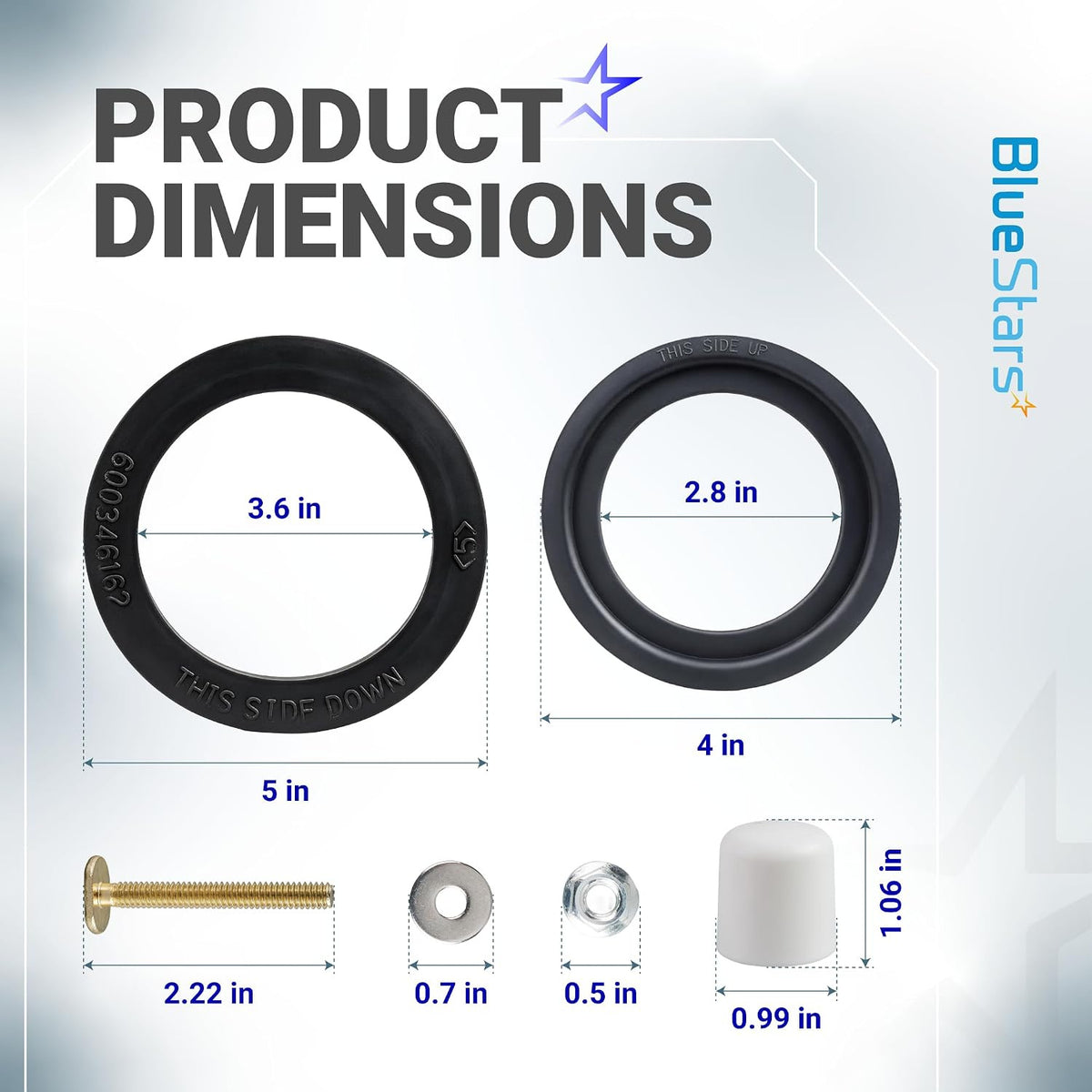 385311652 & 385311658 RV Toilet Seal Kit for Dometic 300 Series, product dimensions diagram with seals and hardware