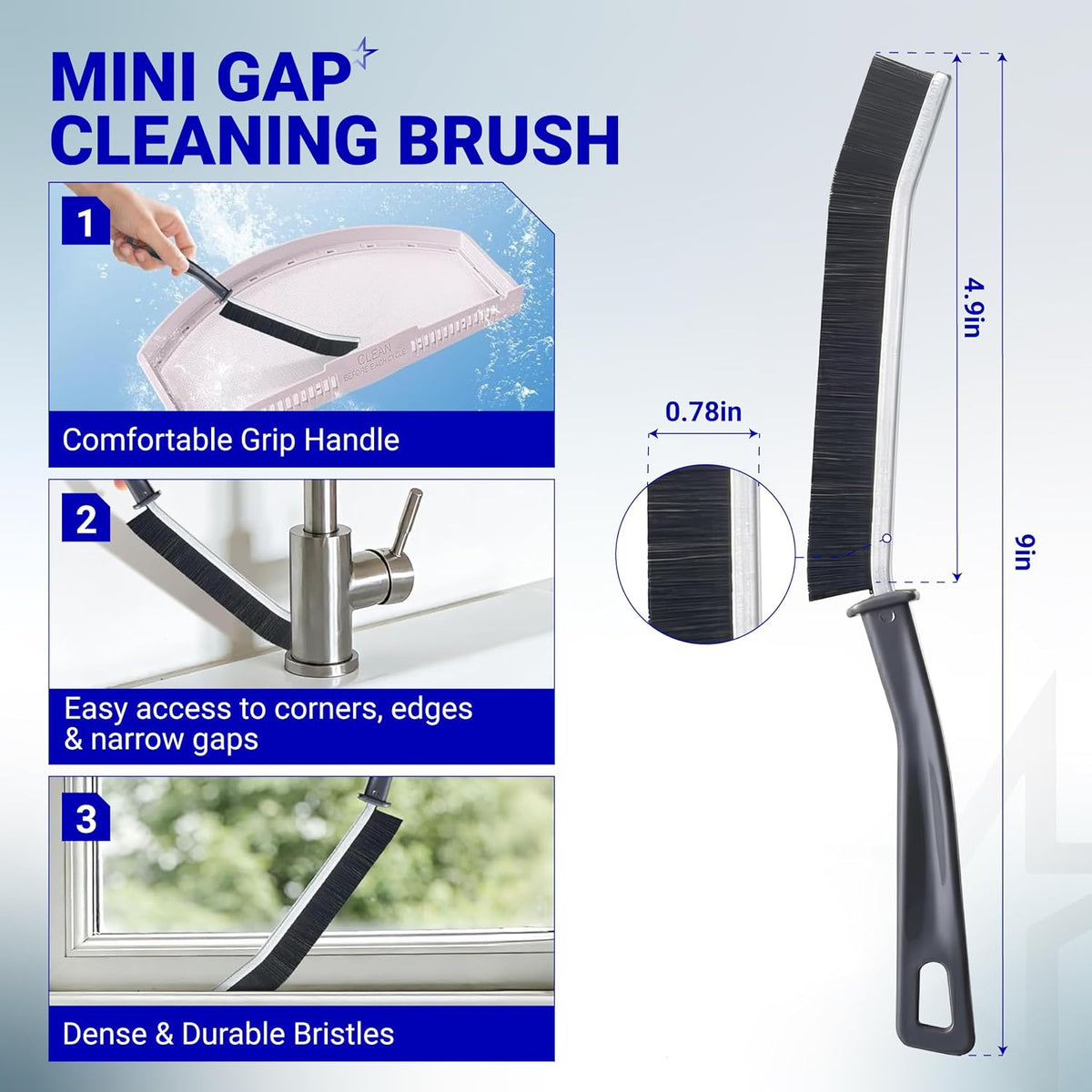 WE03X23881 Dryer Lint Filter, mini gap cleaning brush infographic with use examples and dimensions diagram