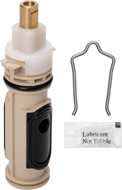 1222 one-handle faucet replacement cartridge with metal retaining clip and lubricant packet.