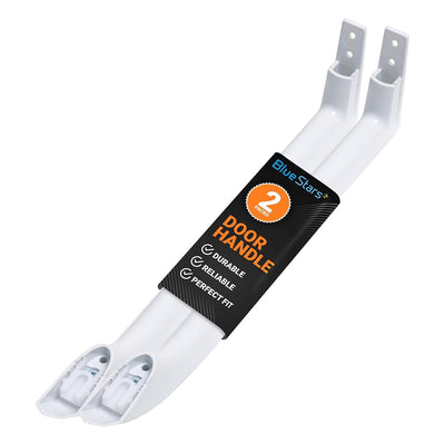Pack of two white refrigerator door handles compatible with Frigidaire freezers.