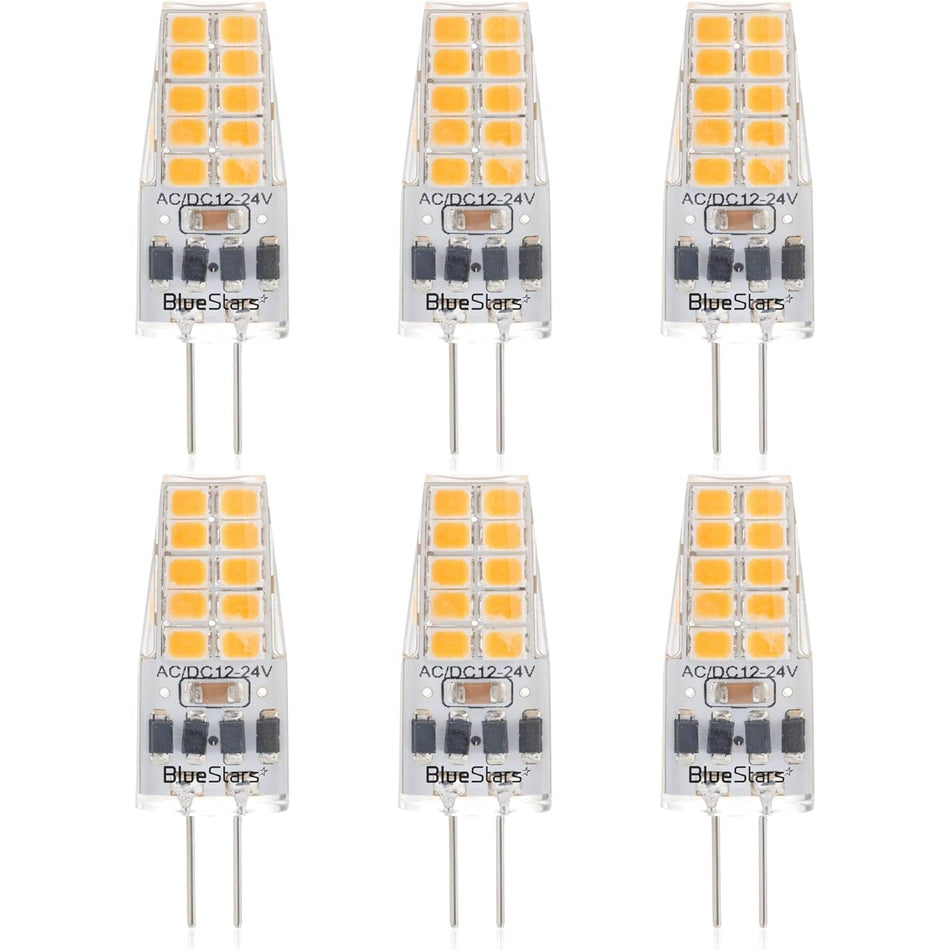Pack of 6 G4 LED Bulb 2W Equivalent 30W Warm White 3000K 250Lm 360°Beam Angle AC/DC 12V G4 Bi-Pin Base - T3 Halogen Bulb Replacement for Outdoor Landscape Lighting Chandeliers - Dimmable
