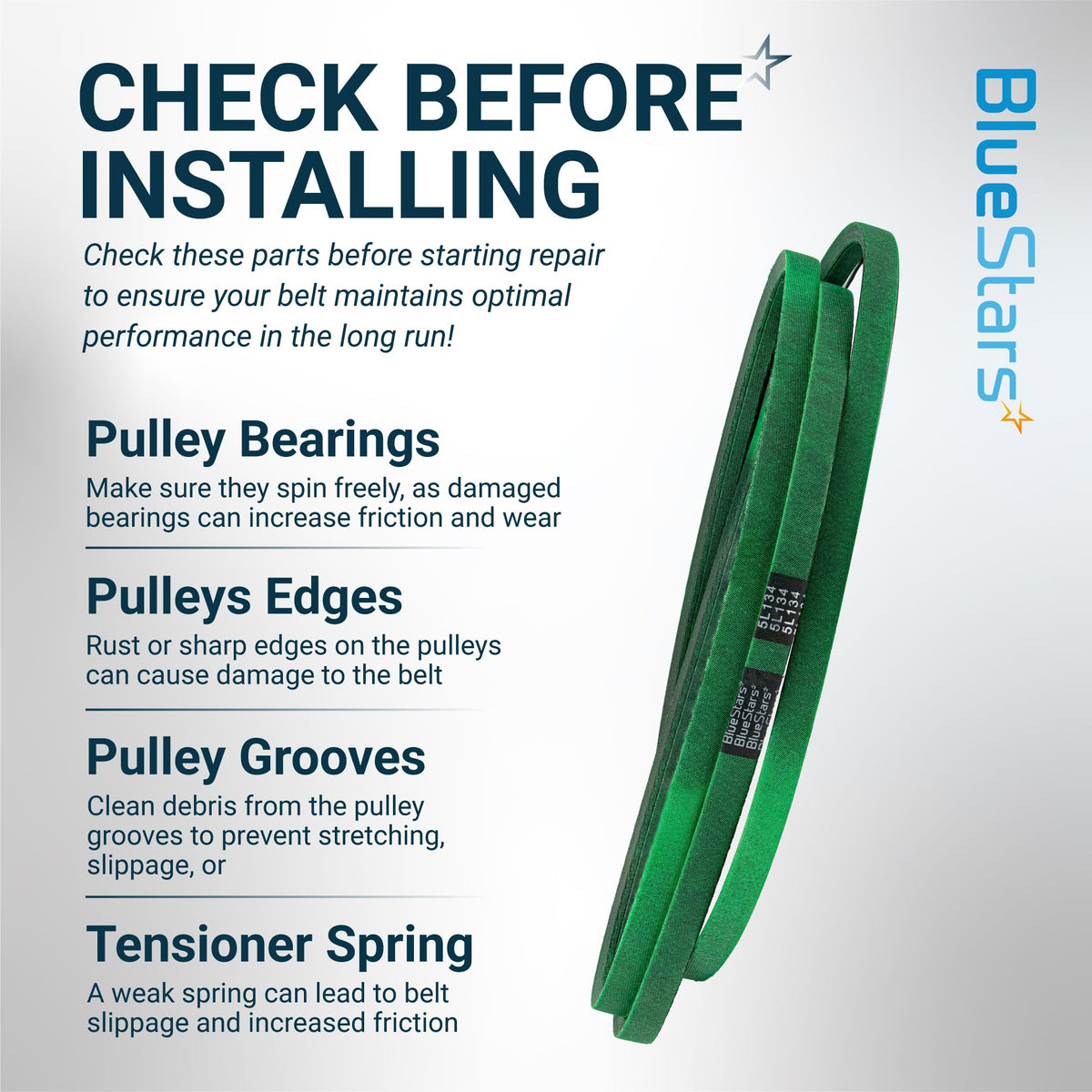 Instructional graphic for 954-04077A lawn mower deck belt installation tips.