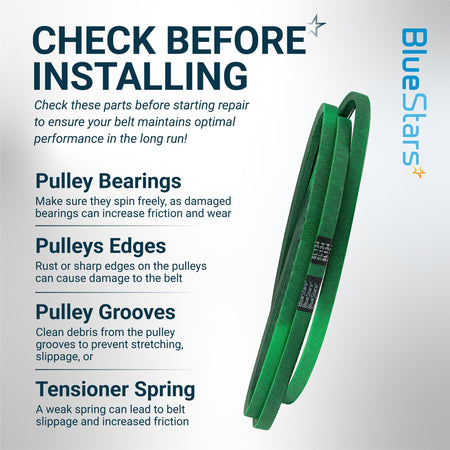Instructional graphic for 954-04077A lawn mower deck belt installation tips.