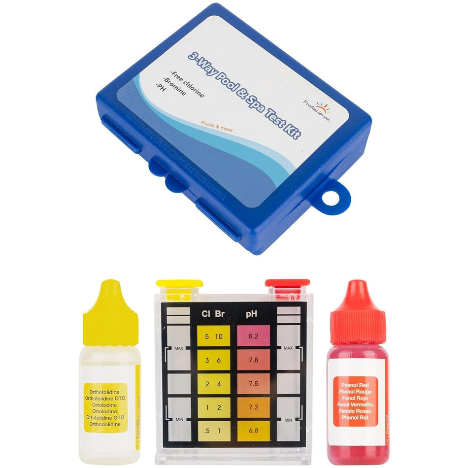 [Lifetime Warranty] Standard 3-Way Swimming Pool & Spa Water Test Kit - Test Water for pH, Chlorine, and Bromine