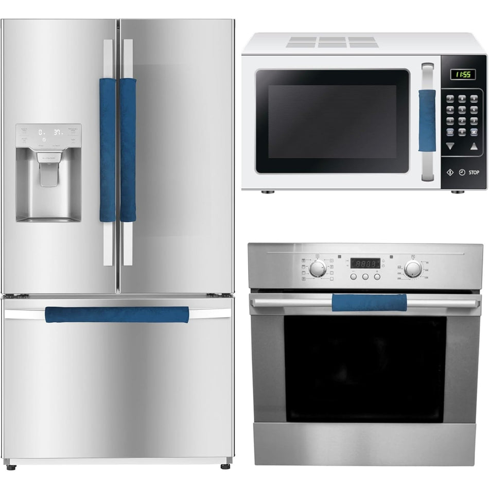4-pack Refrigerator Door Handle Covers 15.74x5.5 inch & 2-pack Microwave Handle Covers 6.5x4.5 inch - Blue