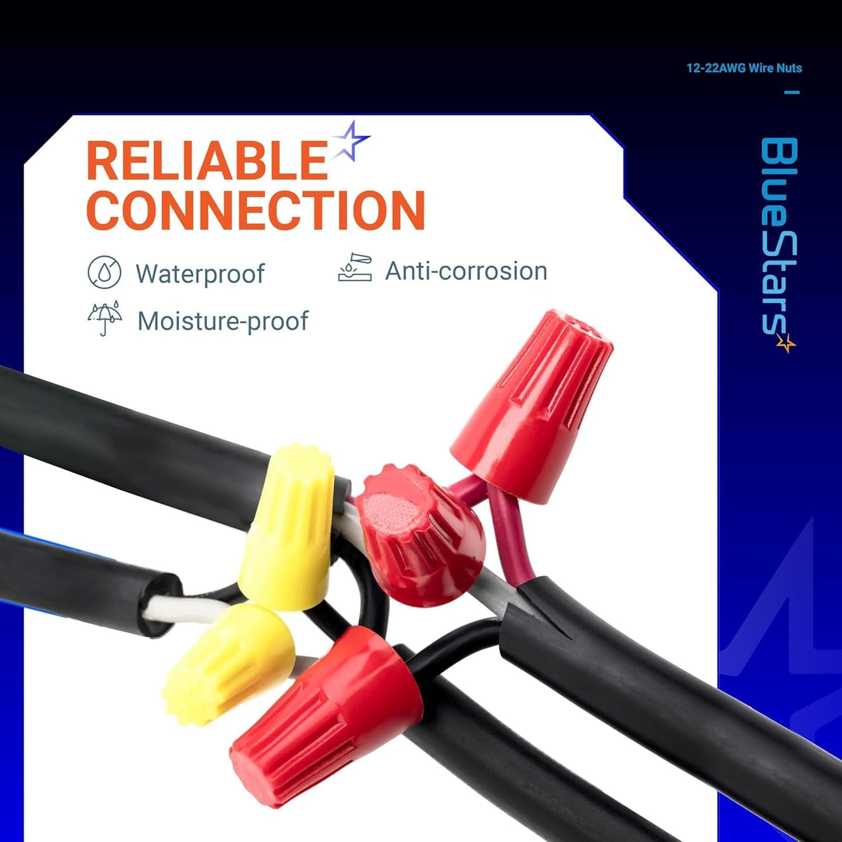 Red and yellow waterproof twist wire connectors installed on electrical cables for outdoor landscape lighting.