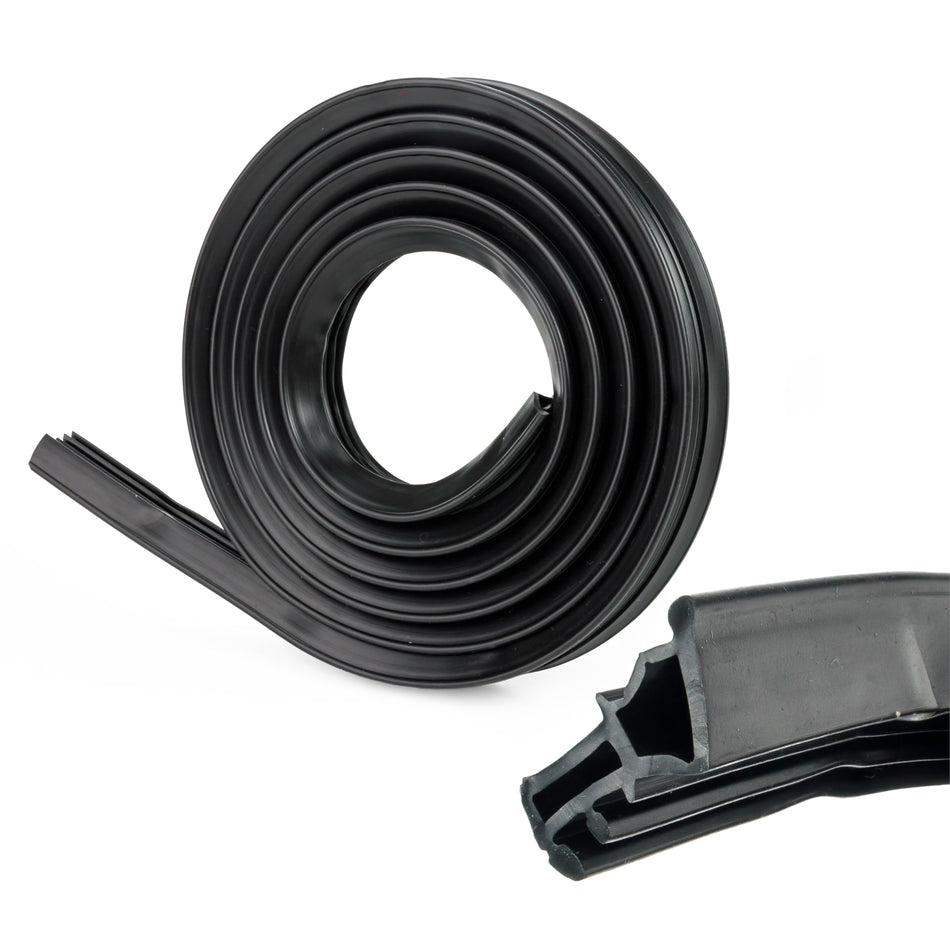Coiled black dishwasher tub door seal gasket replacement for GE and Hotpoint dishwashers with close-up profile view.