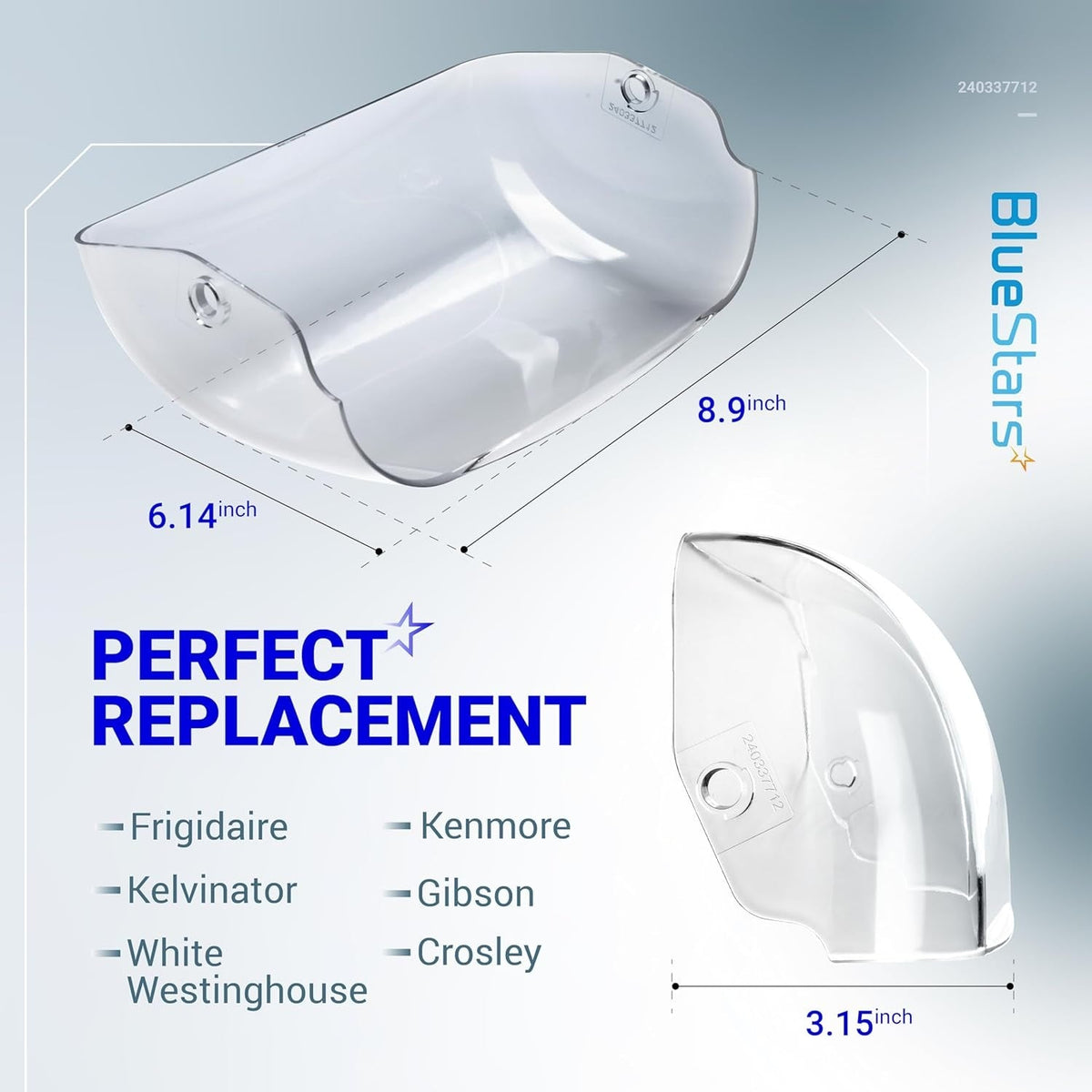 240337712 refrigerator dairy door replacement with dimensions for Frigidaire, Crosley, and Kenmore appliances.