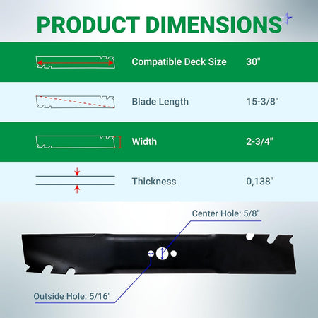 Dimensional diagram showing length, width, thickness, and hole measurements for 116-6358-03 Toro Timemaster mower blades.