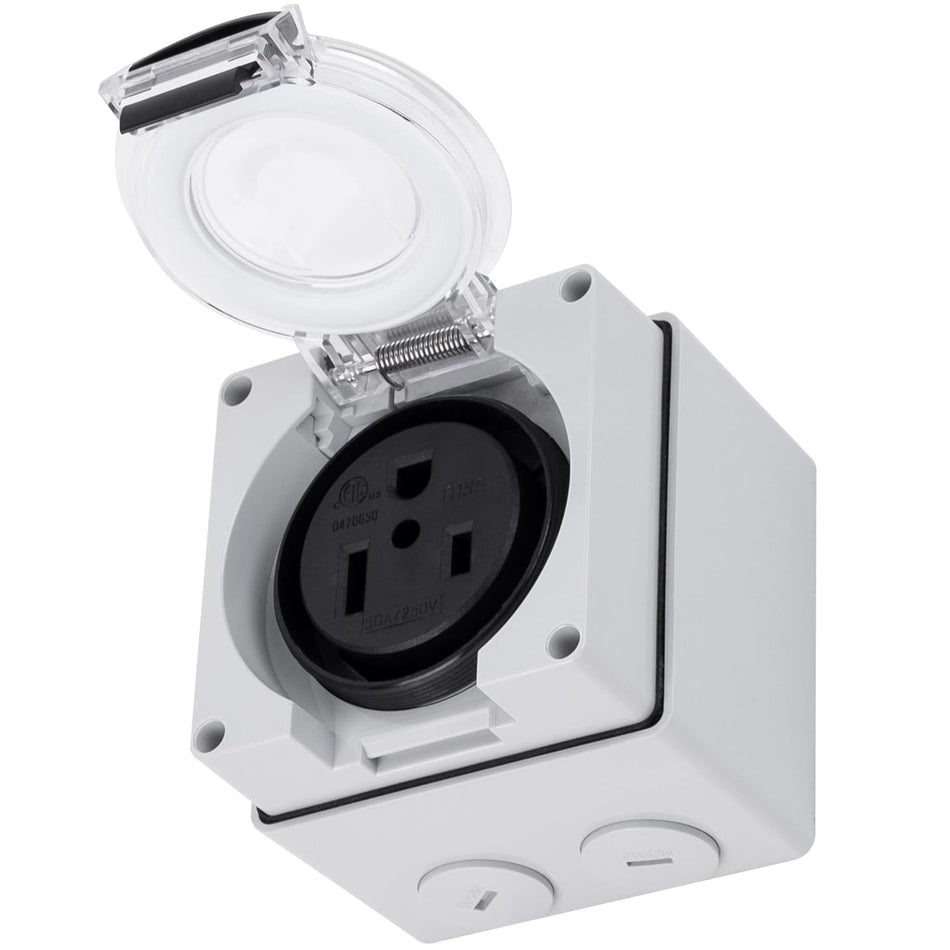 NEMA 6-50R Outdoor Power Outlet Box, 50A 250V 3 Pole 4 Wire