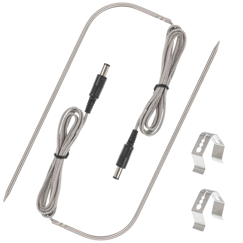 Two replacement temperature meat probes and two stainless steel holder clips for Recteq wood pellet grills.