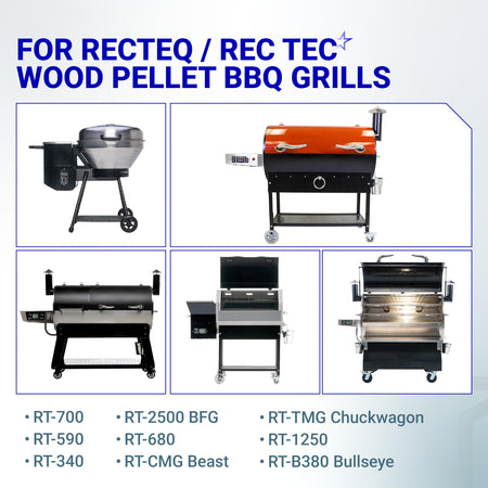 Compatibility chart showing various Recteq wood pellet grill models for temperature meat probe replacement.