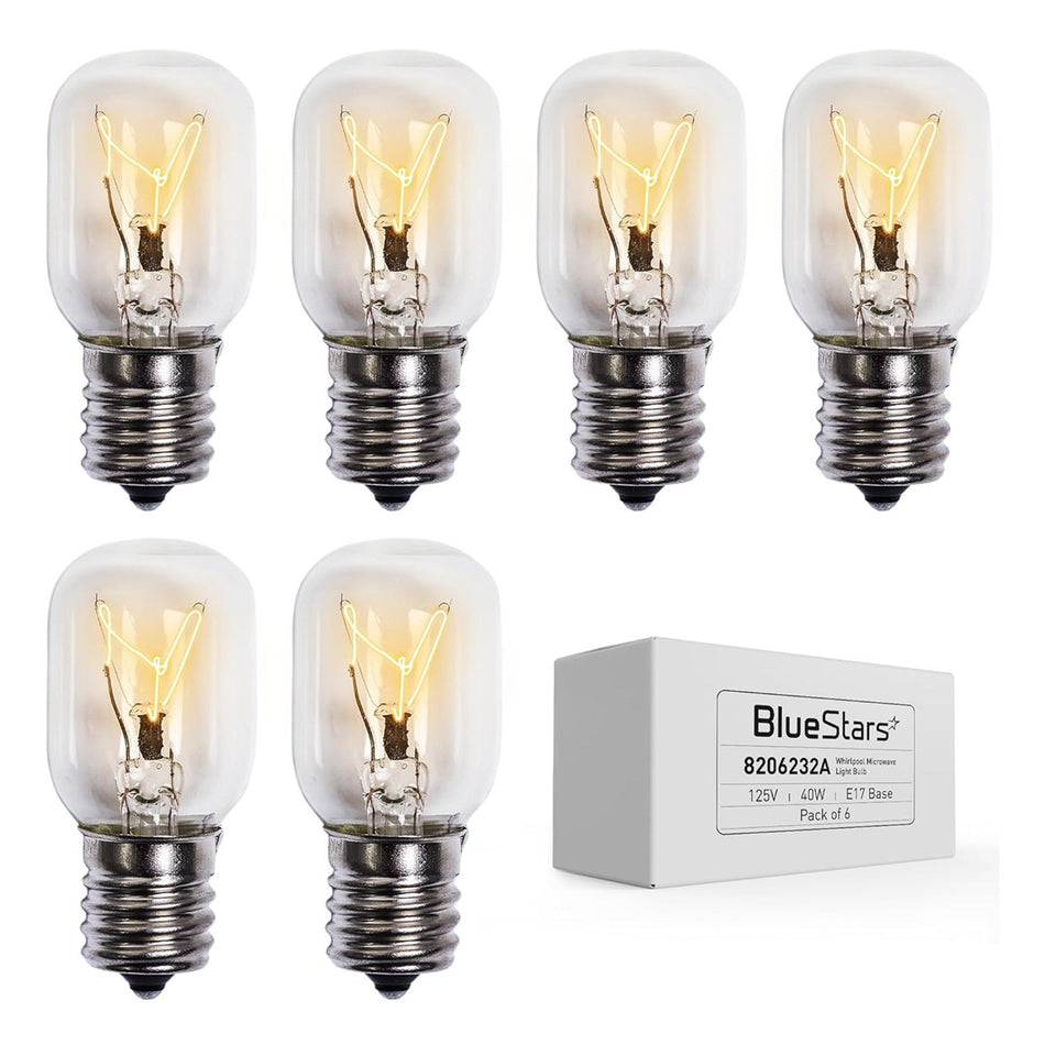 6-pack 8206232A Whirlpool Microwave Light Bulb Kei 125V 40W E17 Base