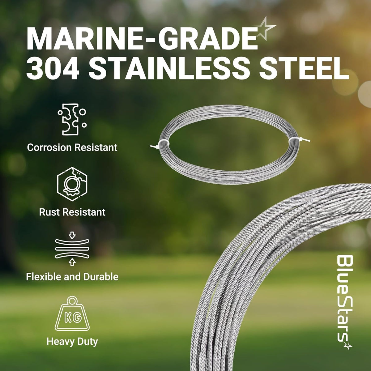 Marine-grade 304 stainless steel 1/16 inch wire rope coil highlighting corrosion and rust resistance.