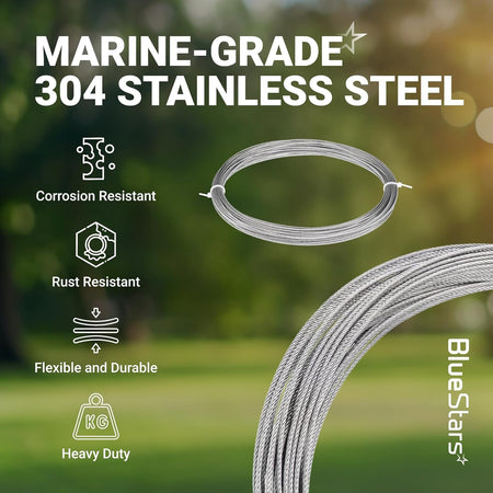 Marine-grade 304 stainless steel 1/16 inch wire rope coil highlighting corrosion and rust resistance.