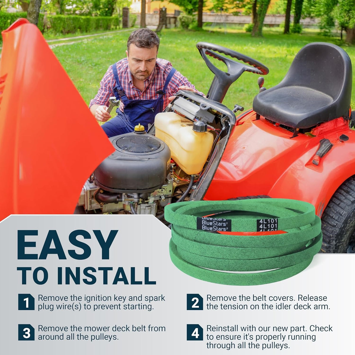 Instructional graphic showing how to install a 954-04060B deck drive belt on a riding lawn mower.