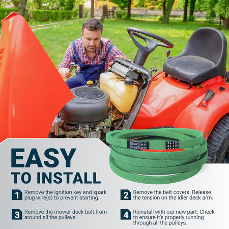 Instructional graphic showing how to install a 954-04060B deck drive belt on a riding lawn mower.