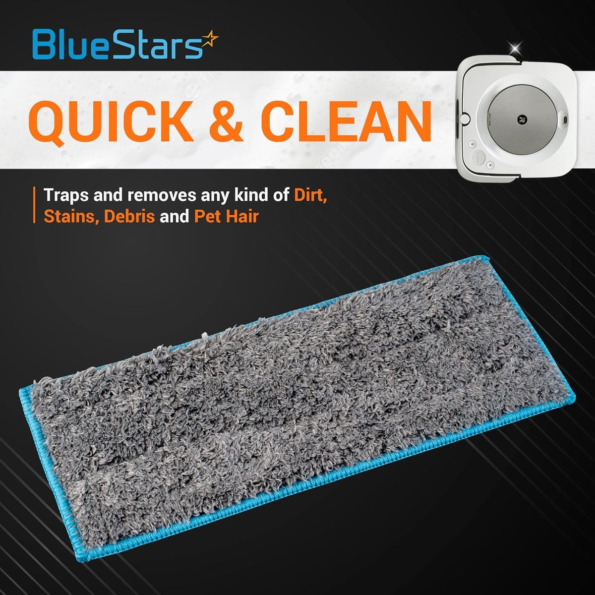 Single gray microfiber wet mopping pad for iRobot Braava Jet m6 robot mop.