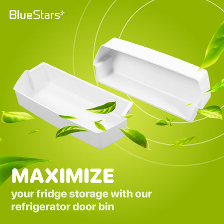 WP2187172 Refrigerator Door Shelf Bin, two white bins displayed against a green background