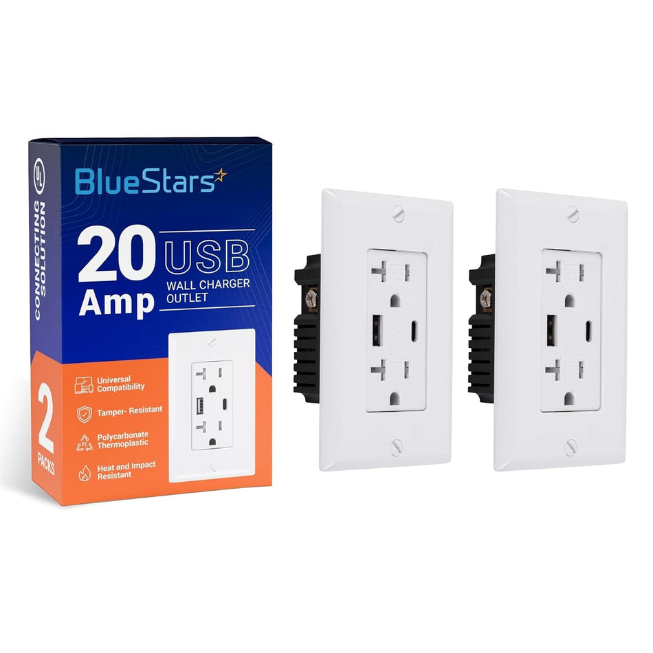 Electrical USB Wall Charger Outlet 20 Amp USB Type C & Type A