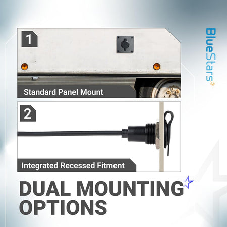 Waterproof Wall Socket Passthrough Kit for Starlink Mini, graphic showing standard panel mount and integrated recessed fitmen