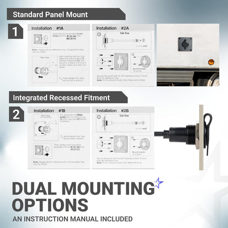 Waterproof Wall Socket Passthrough Kit, dual mounting options with installation diagrams and recessed fitting