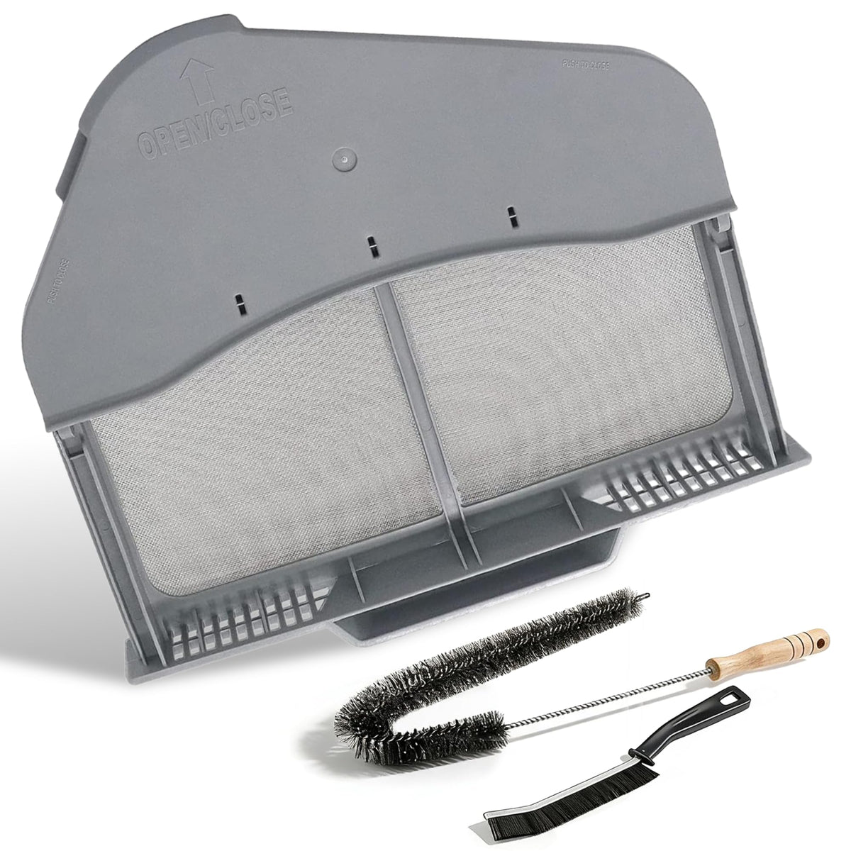 Samsung dryer lint filter replacement DC97-16742A with two cleaning brushes.