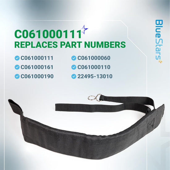 C061000111 Backpack blower straps, shown with replacement part numbers and strap assembly