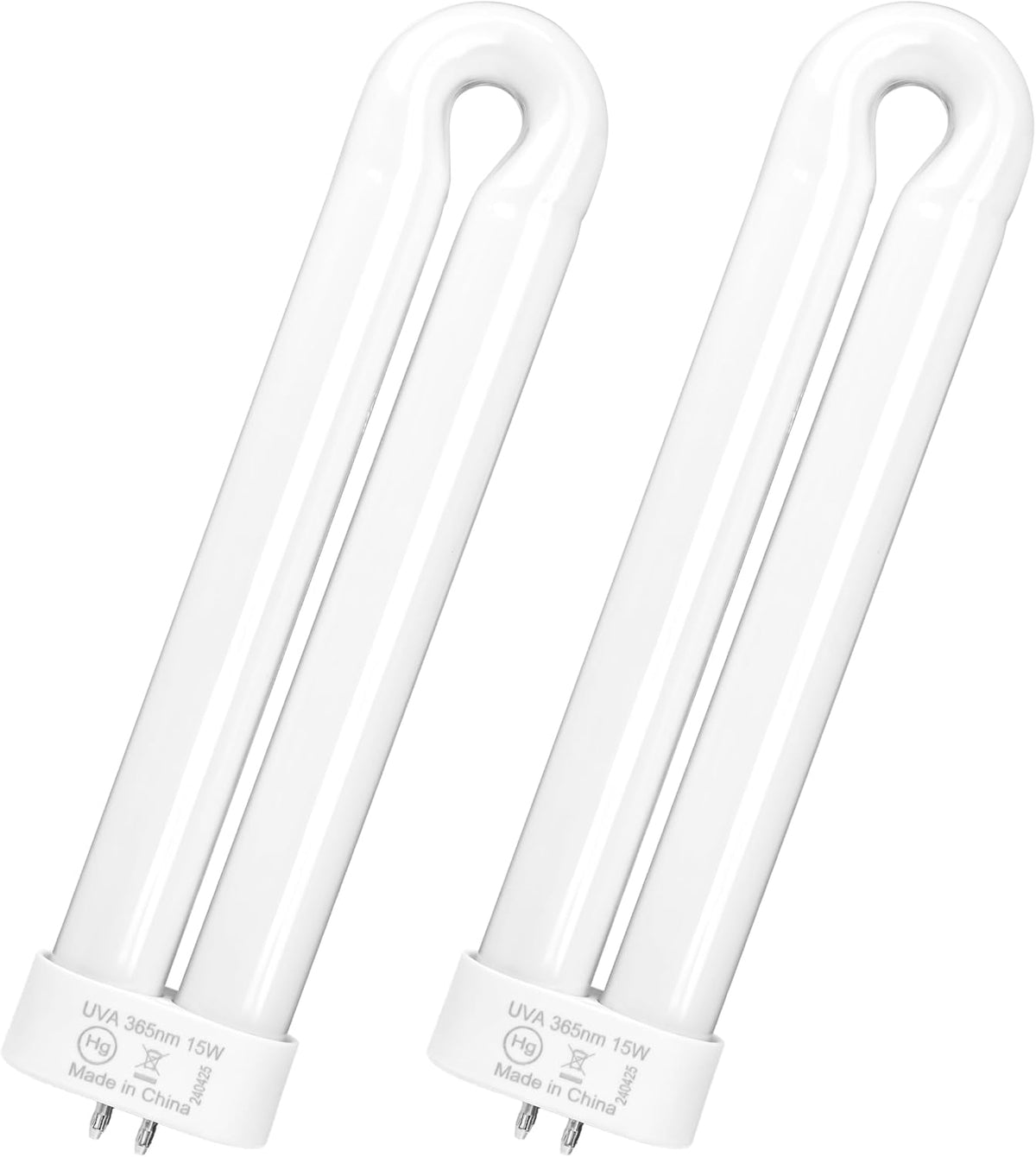 Two BF35 15W UVA 365nm black light replacement bulbs with U-shaped tubes.
