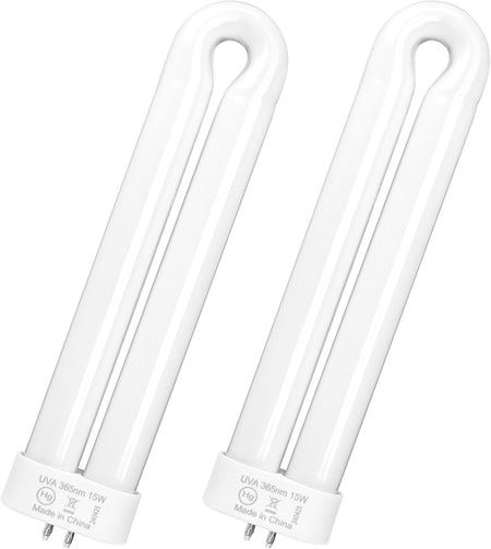 Two BF35 15W UVA 365nm black light replacement bulbs with U-shaped tubes.