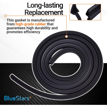 Coiled black rubber refrigerator door gasket replacement with close-up cross-section view.
