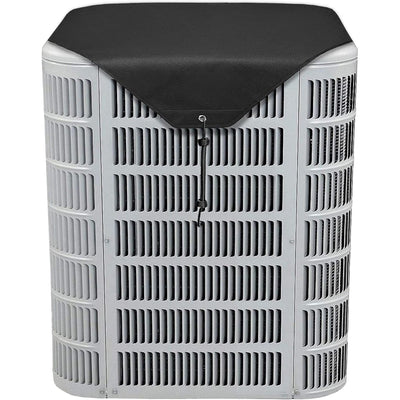 Black 28x28 inch 600D Oxford central air conditioner top cover installed on an outdoor AC unit.