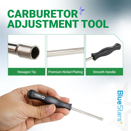 Splined carburetor adjustment tool for Husqvarna string trimmer carburetors with hexagon tip and smooth handle.