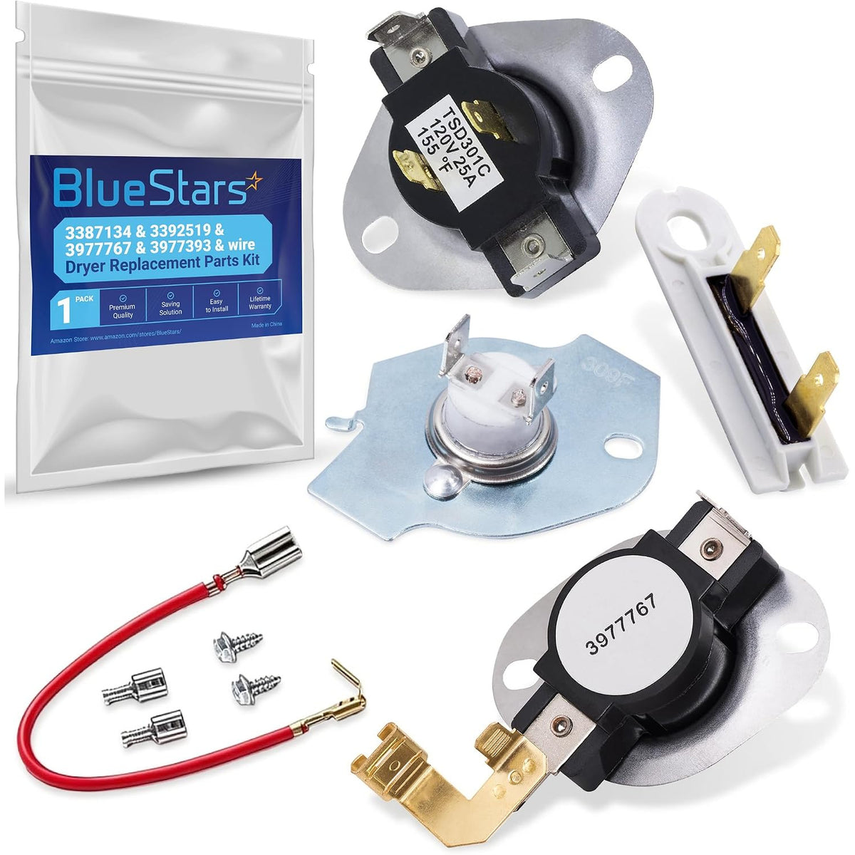 3387134 Cycling Thermostat kit with 3392519 fuse, 3977393 cut-off switch, 3977767 thermostat, wires and screws